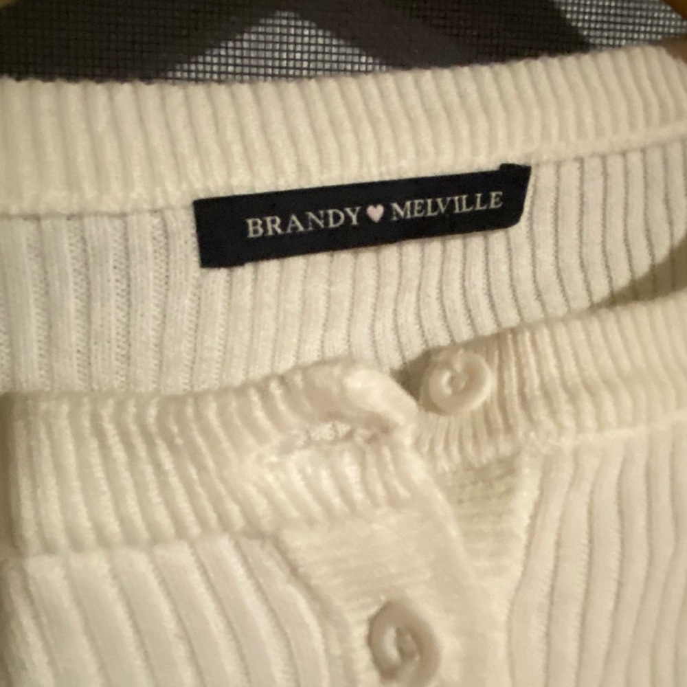 BRANDY MELVILLE womens cream ribbed crop top henley Os - Picture 5 of 5